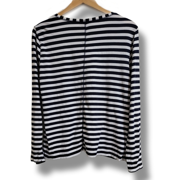 🌿Jones New York Women's XL Navy Blue White Multi Direction Striped Blouse - Picture 6 of 11